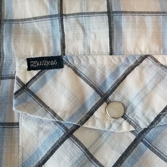 Bullhead Blue Plaid Western Pearl Snap Shirt size XXL - Picture 6 of 7